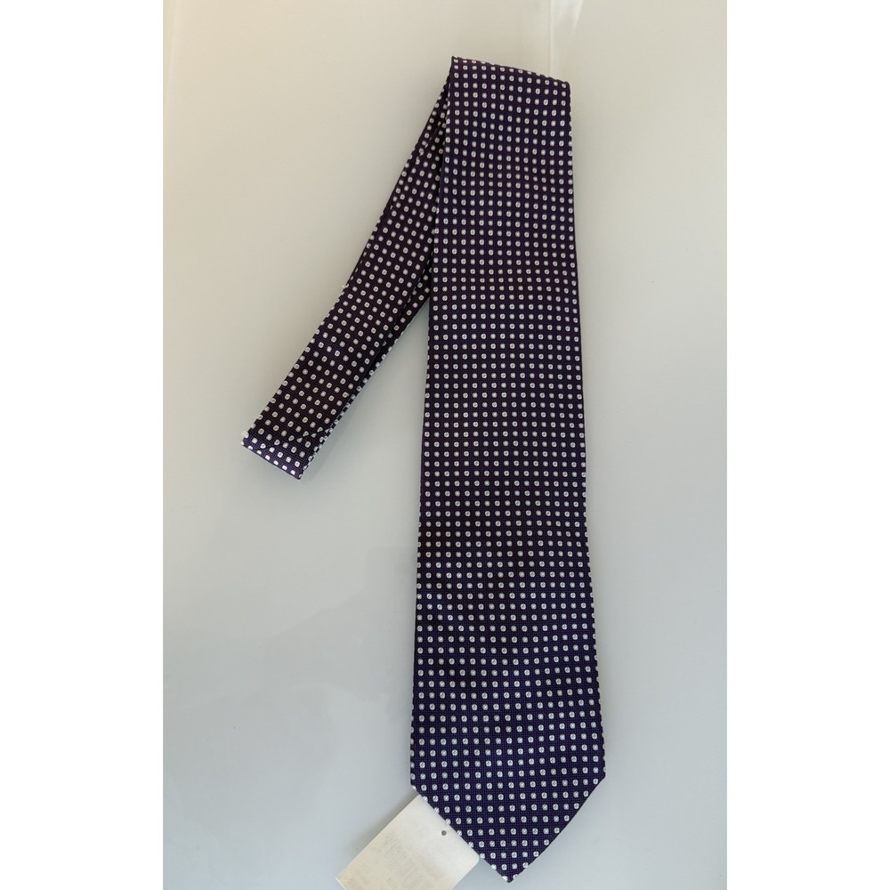Ferrell Reed Hand Woven 100% Silk Tie Purple &  White Polka Dot  NWT